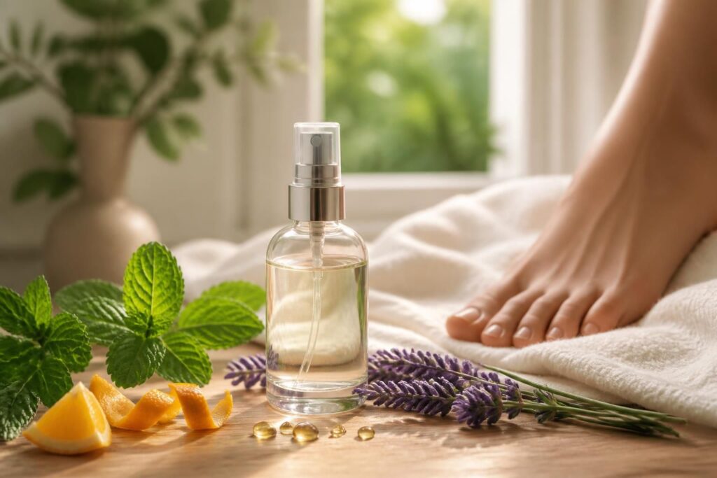 découvrez notre anti-transpirant pour pieds à base d’huiles essentielles, une solution naturelle efficace pour garder vos pieds frais et secs toute la journée.